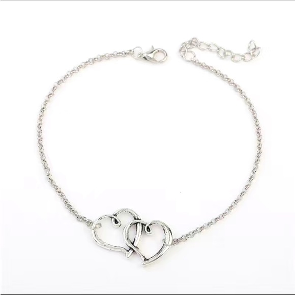 Silver Intertwined Double Heart Anklet - Picture 2 of 5